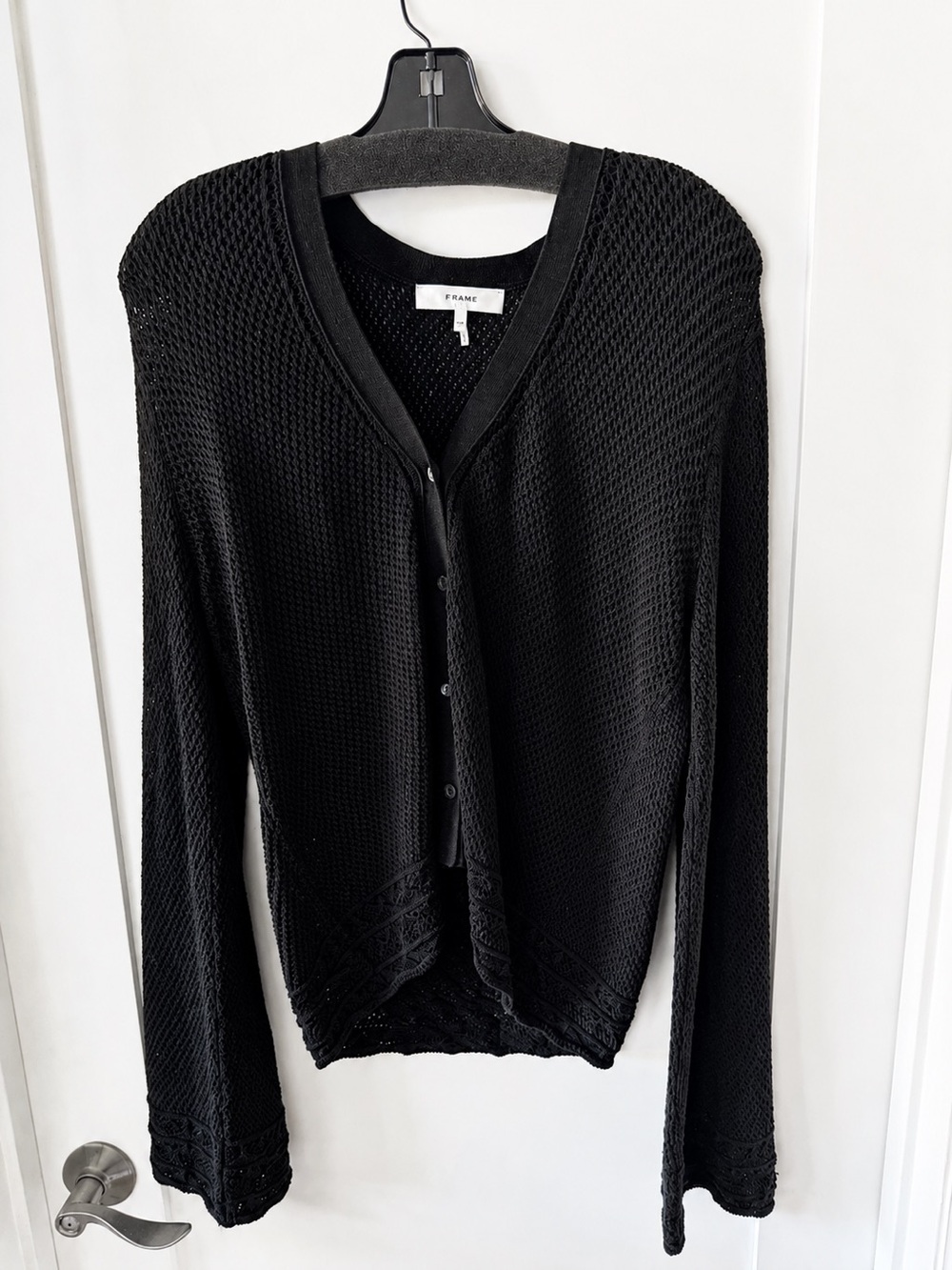 FRAME Black Open Knit Button Front Cardigan Sweater Medium